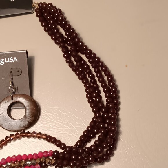 Charlie Paige asymmetric multicolor multi-strand beaded necklace w/ earrings - Picture 5 of 11